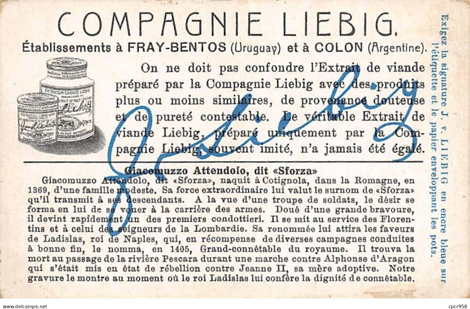 Chromos.AM13137.Liebig.Célèbres Condottieri Italiens.Giacomuzzo Attendolo Dit Sforza.Sforza Est Nommé Connétable... - Liebig