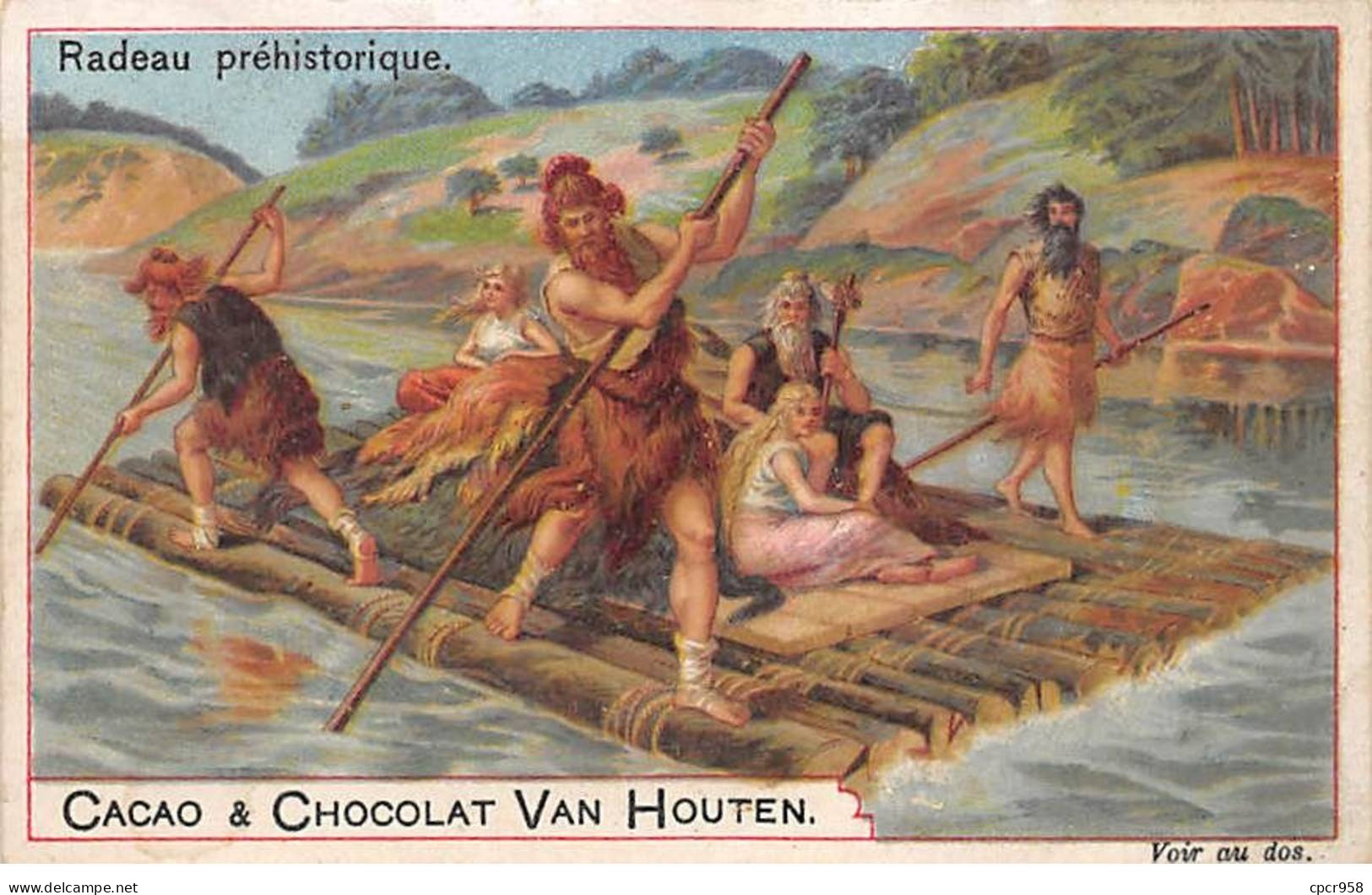 Chromos.AM16157.7x11 Cm Environ.Chocolat.Van Houten.Radeau Préhistorique - Van Houten