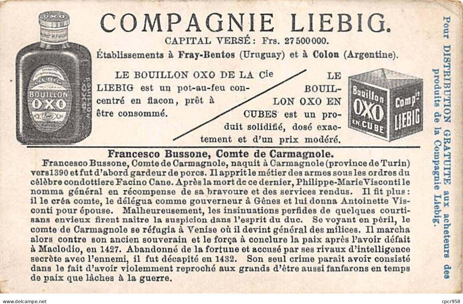 Chromos.AM13138.Liebig.Célèbres Condottieri Italiens.Francesco Bussone, Comte De Carmagnole.Le Comte Au Service... - Liebig