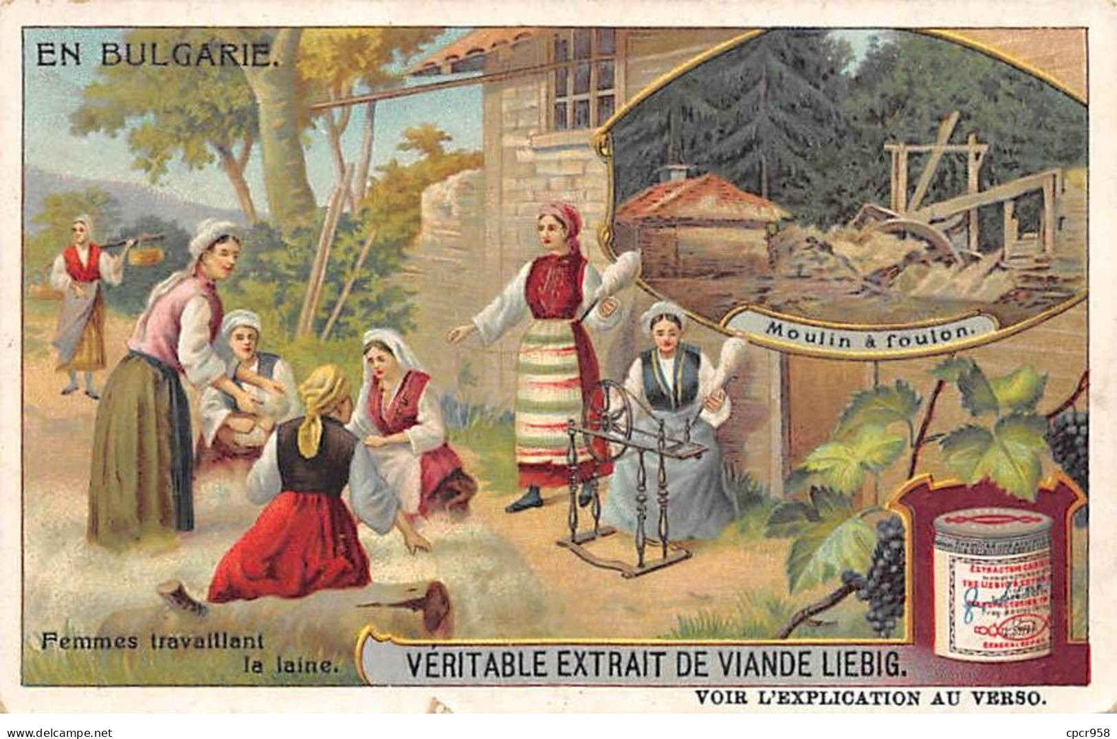Chromos.AM16151.7x11 Cm Environ.Liebig.En Bulgarie.Femmes Travaillant La Laine.Moulin à Foulon - Liebig