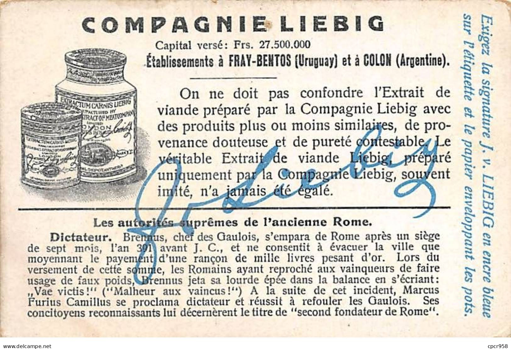 Chromos.AM13110.Liebig.Les Autorités Suprêmes De L'ancienne Rome.Dictateur.Brennus, Chef Des Gaulois Vainqueurs ... - Liebig