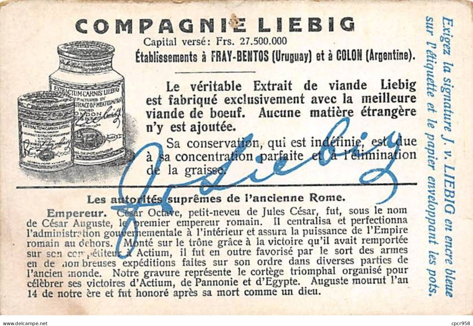 Chromos.AM13111.Liebig.Les Autorités Suprêmes De L'ancienne Rome.Empereur.César Auguste, Acclamé Par Le Peuple... - Liebig