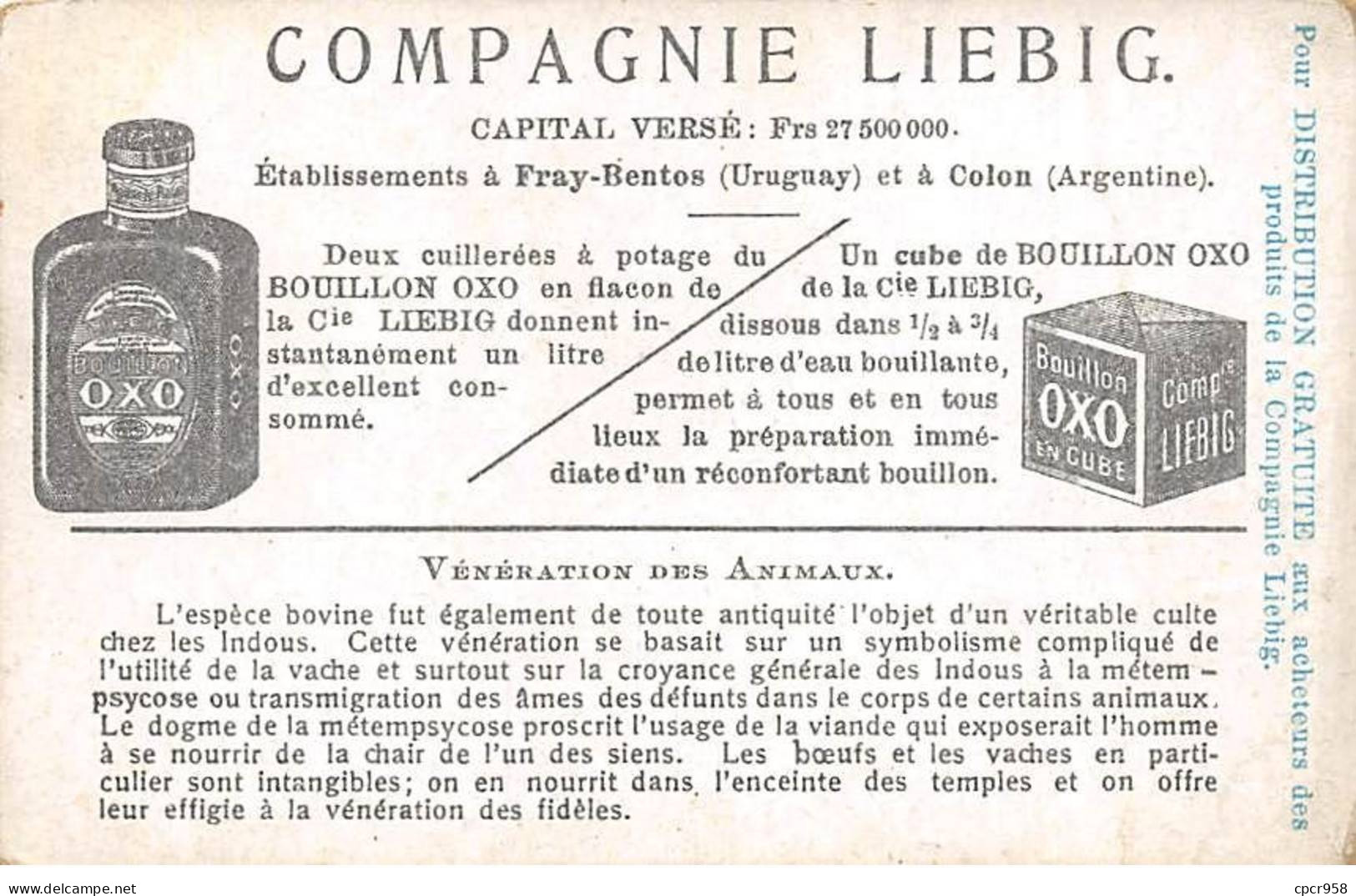 Chromos.AM13333.Liebig.Vénération Des Animaux.La Vache Sacrée De Tandjore - Liebig