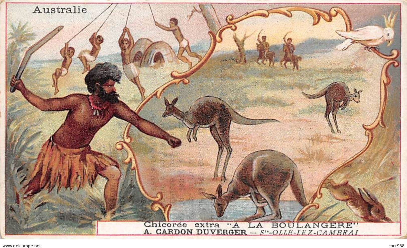 Chromos.AM16607.9x13 Cm Environ.Chicorée.A La Boulangère.Australie.Criquet.Boomerang.Pêche.Chasse - Tè & Caffè