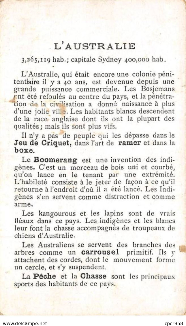 Chromos.AM16607.9x13 Cm Environ.Chicorée.A La Boulangère.Australie.Criquet.Boomerang.Pêche.Chasse - Tè & Caffè