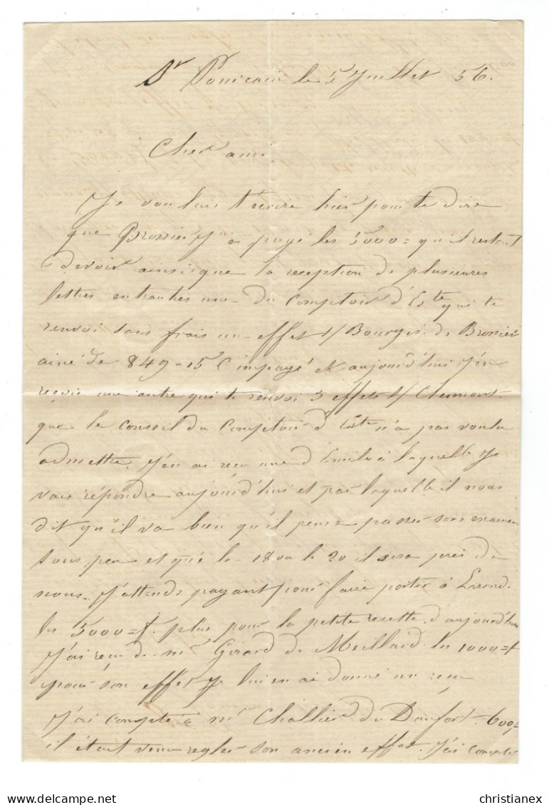 YT N°14 A Empire 20c Bleu Nuance Foncée Sur LAC De St Pourçain à Clermont 5 -7 -1856 - 1853-1860 Napoleon III