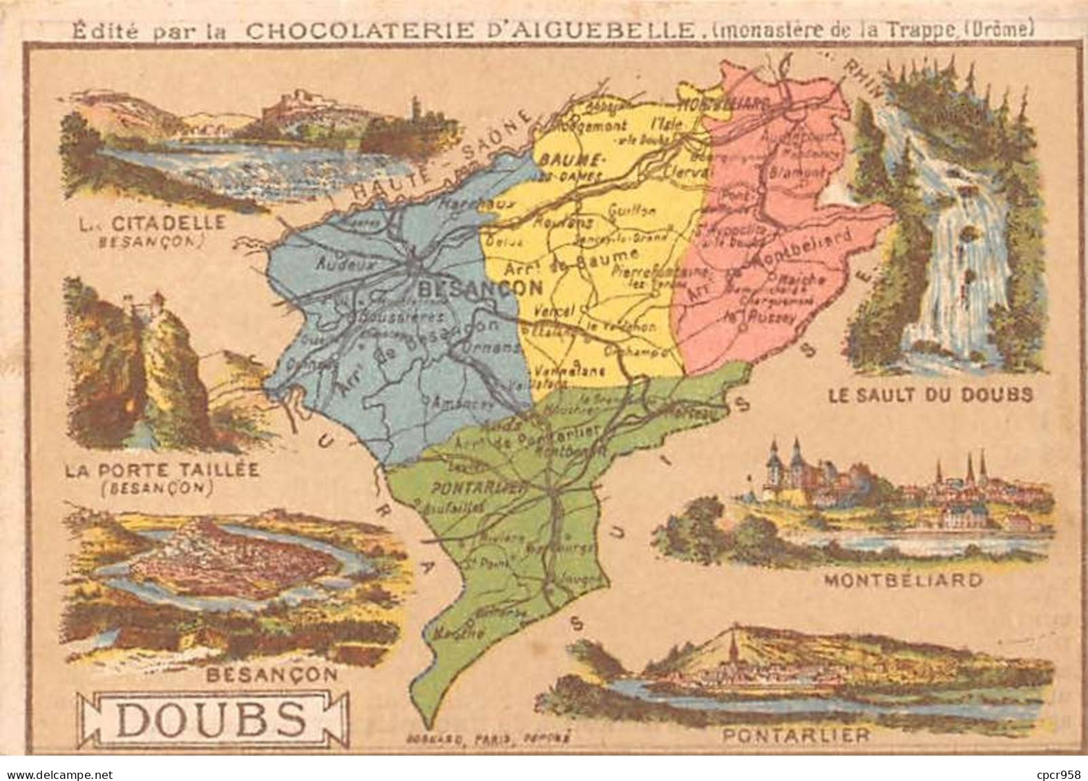 Chromos.AM14558.6x9 Cm Environ.Chocolat Aiguebelle.N°25.Doubs.Besançon.Montbélliard.Pontarlier - Aiguebelle