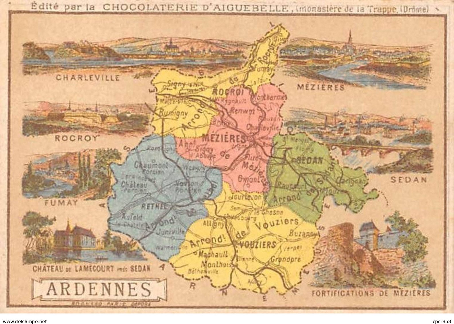 Chromos.AM14541.6x9 Cm Environ.Chocolat Aiguebelle.N°8.Carte Ardennes.Sedan.Charleville.Mézières.Fumay.Rocroy - Aiguebelle