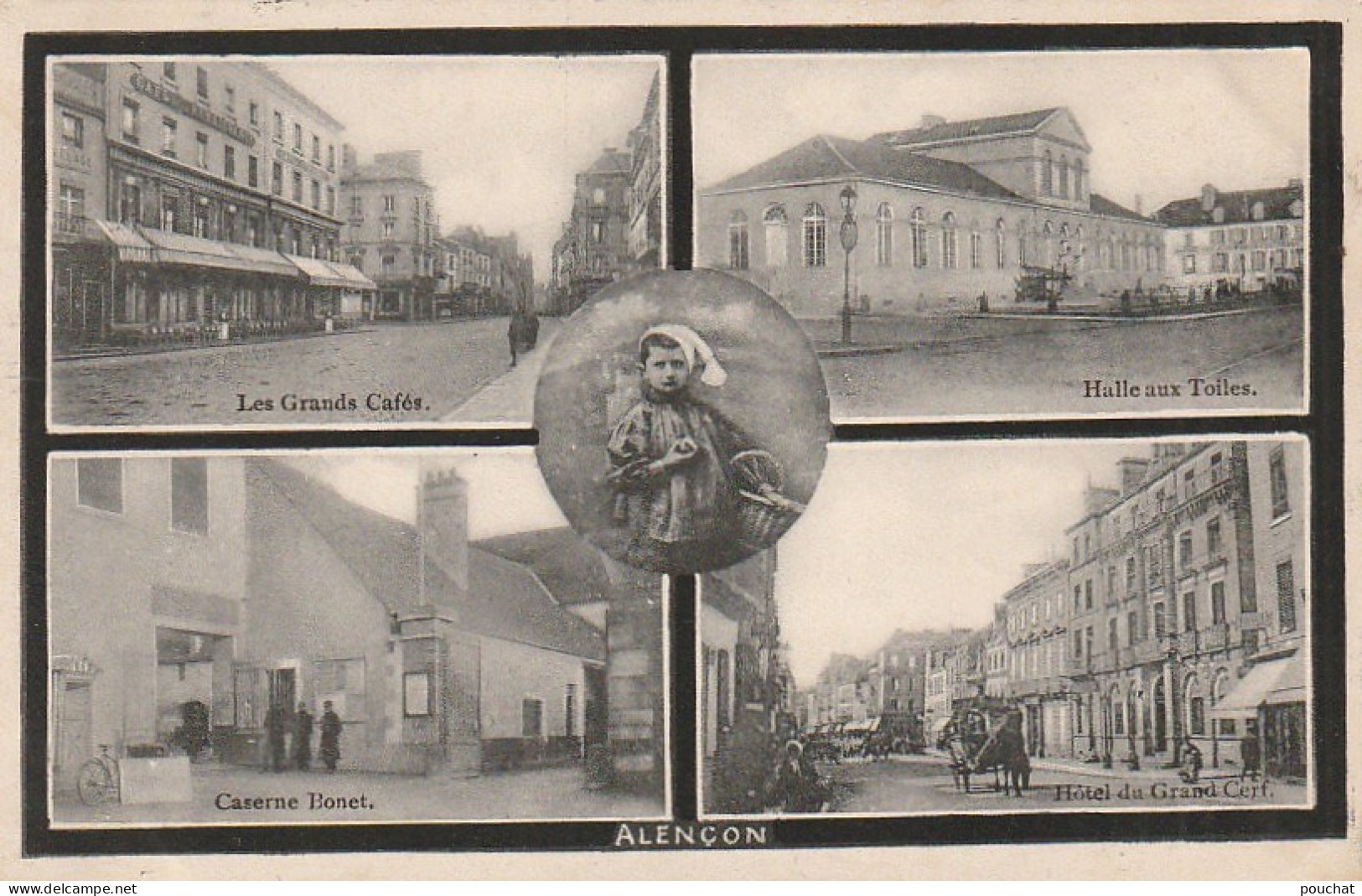 ZY 84-(61) ALENCON - CARTE MULTIVUES : LES GRANDS CAFES , HALLE AUX TOILES , CASERNE BONET , HOTEL DU GRAND CERF - Alencon