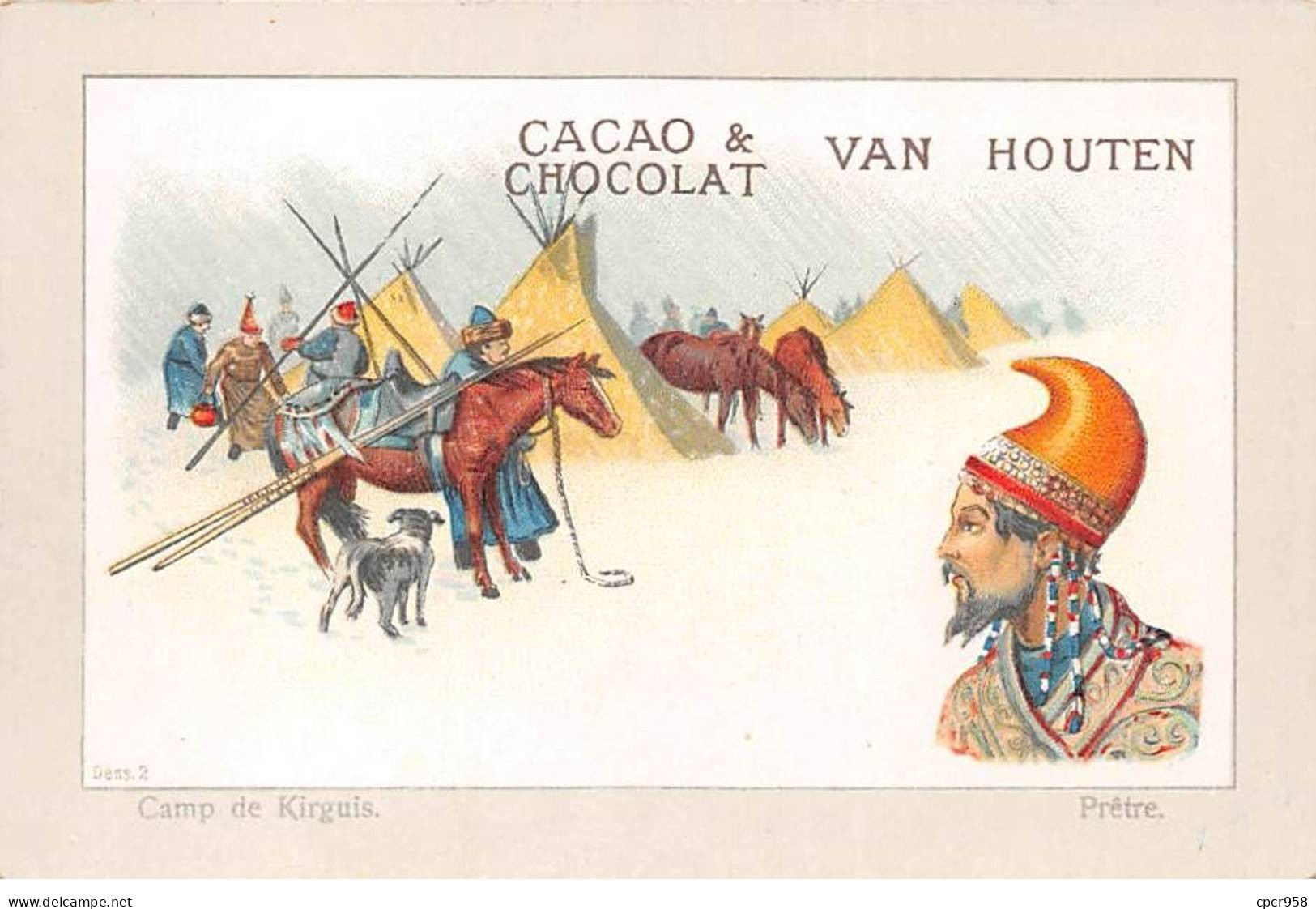 Chromos.AM16463.8x12 Cm Environ.Chocolat.Van Houten.Camp De Kirguis.Prêtre - Van Houten