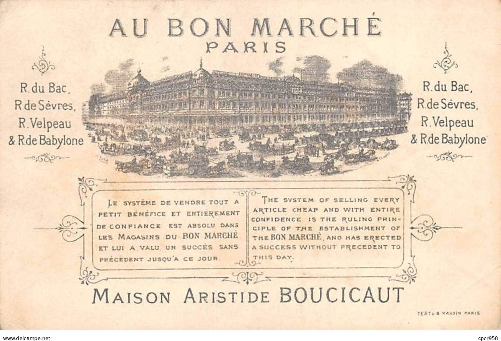 Chromos -COR11142 - Au Bon Marché - Banc- Oiseau- Filles - Fond Or   - 8x12cm Env. - Au Bon Marché