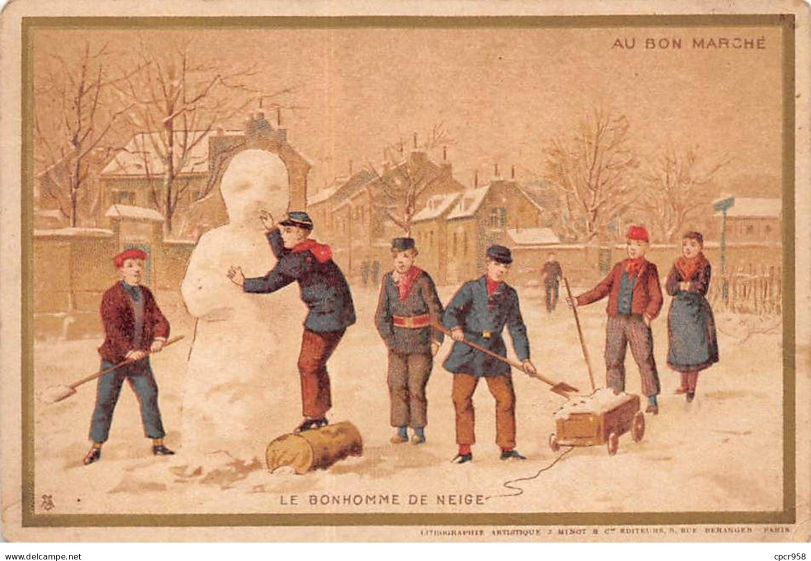 Chromos -COR11141 - Au Bon Marché - Bonhomme De Neige - Hommes   - 8x12cm Env. - Au Bon Marché