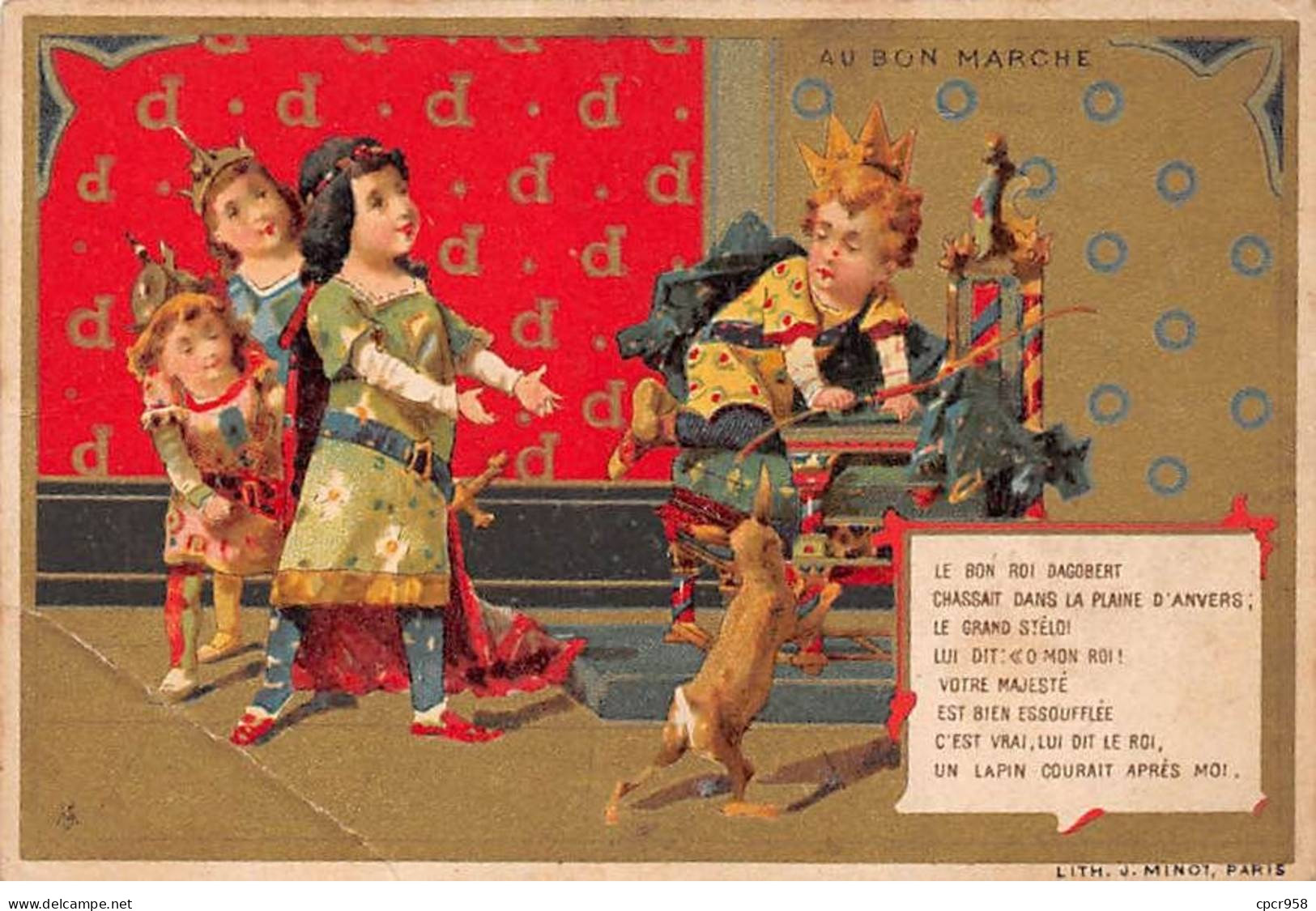 Chromos -COR11122 - Au Bon Marché -  Le Bon Roi Dagobert- Femmes- Chien  - 7x11cm Env. - Au Bon Marché