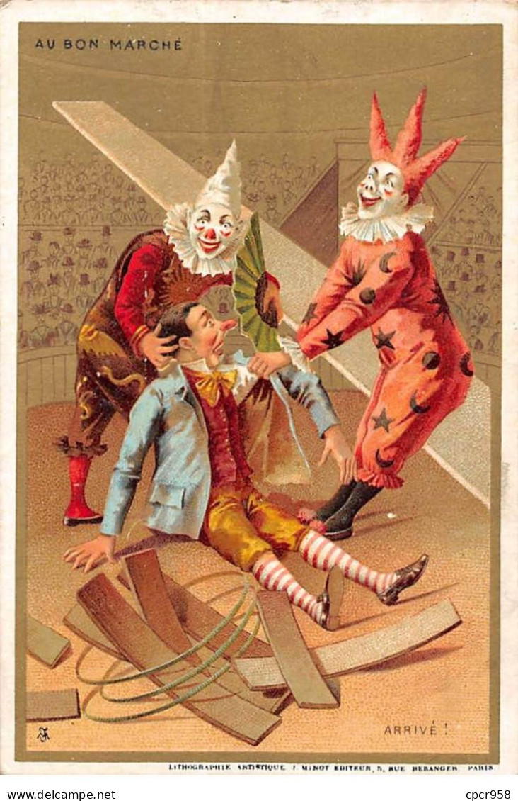 Chromos -COR11099- Au Bon Marché - Clowns- Homme- Cirque - Fond Or - 8x12cm Env. - Au Bon Marché