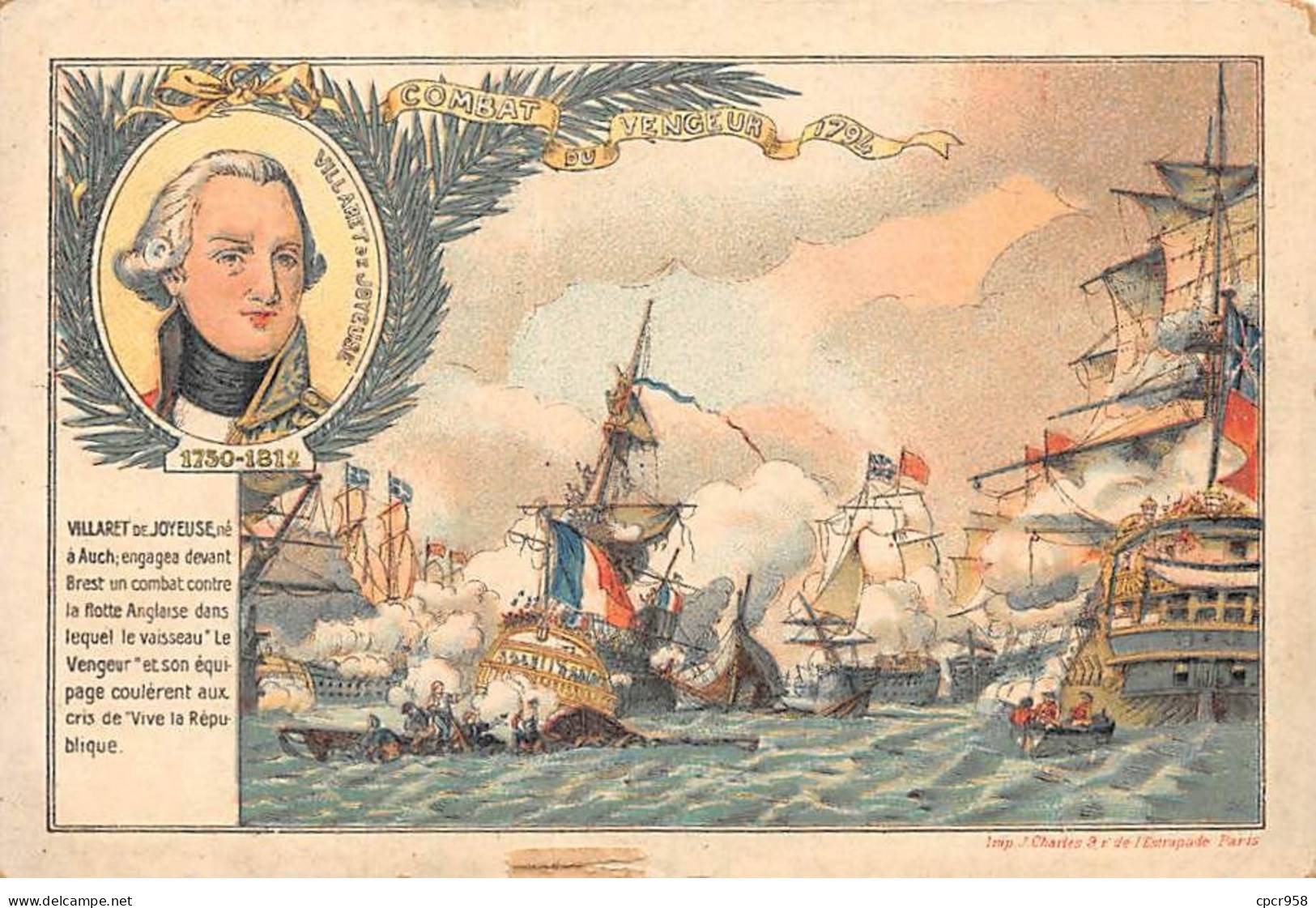 Chromos -COR11090- Chicorée à La Boulangère- Villaret De Joyeuse- Combat Du Vengeur- Bateau - 8x12cm Env. - Tea & Coffee Manufacturers