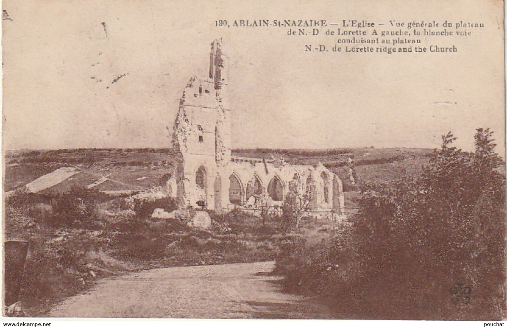 ZY 85-(62) ABLAIN ST NAZAIRE - L' EGLISE ( RUINES ) - VUE GENERALE DU PLATEAU DE N. D. DE LORETTE - 2 SCANS - Otros & Sin Clasificación