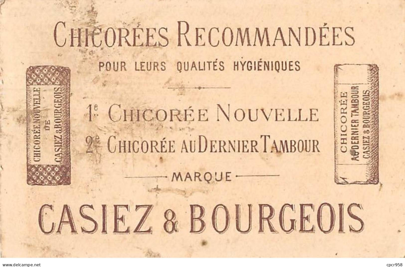 Chromos -COR11007- Chicorée Nouvelle De Casiez & Bourgeois- Nouveau Tambour- Fille - Hommes -Fond Or-  7x11cm Env. - Té & Café