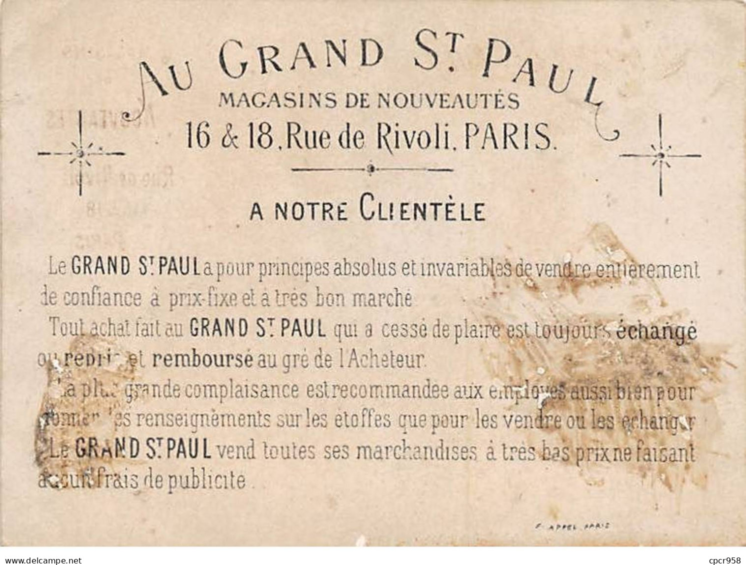 Chromos -COR10993- Au Grand St Paul- Hommes- Paquets Cadeaux- Chapeau -  7x10cm Env. - Other & Unclassified