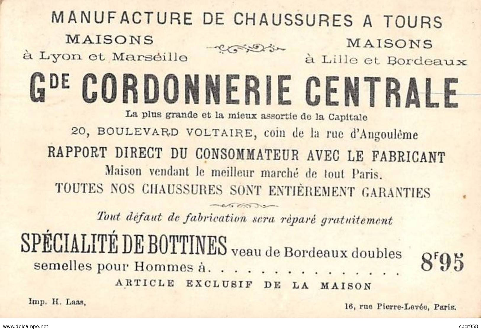 Chromos -COR10940- Cordonnerie Centrale- Tzigane - Homme- Femmes -  7x10cm Env. - Other & Unclassified