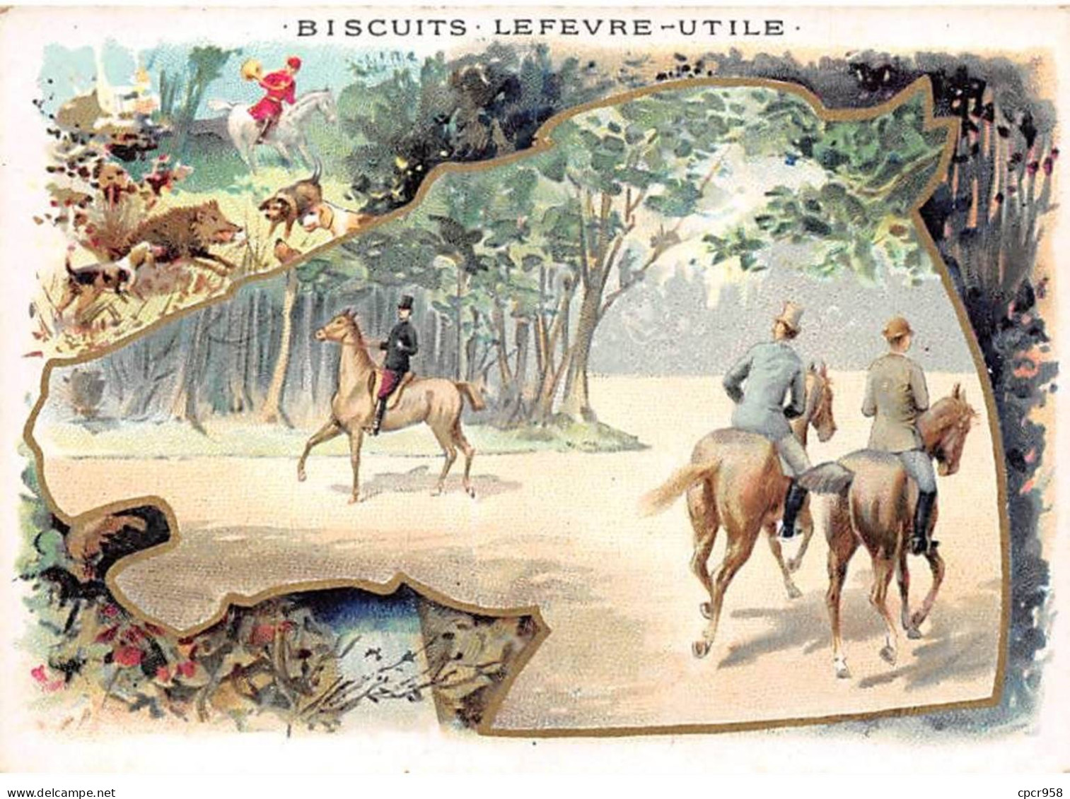 Chromos -COR10922- Biscuits LU- Forêt- Sanglier- Chiens- Chevaux- Hommes -  7x10cm Env. - Lu