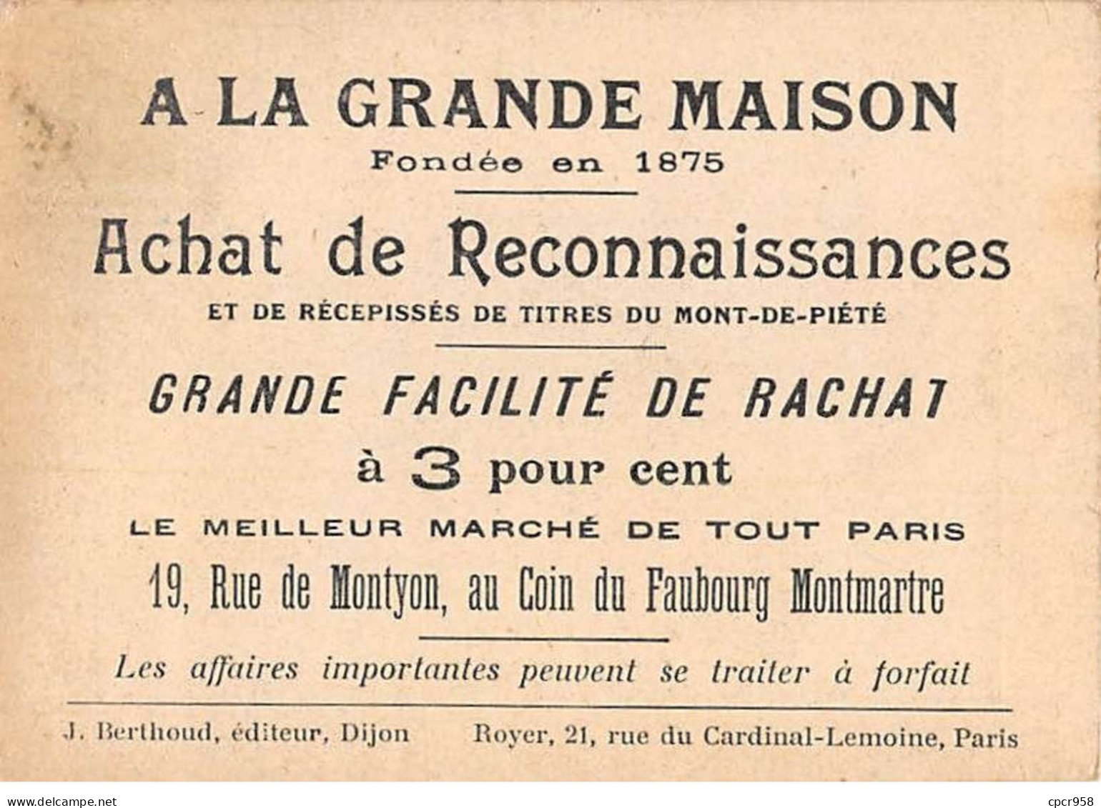 Chromos -COR10899 - A La Grande Maison- G. Thomassin- Vaudeville -   7x10cm Env. - Autres & Non Classés