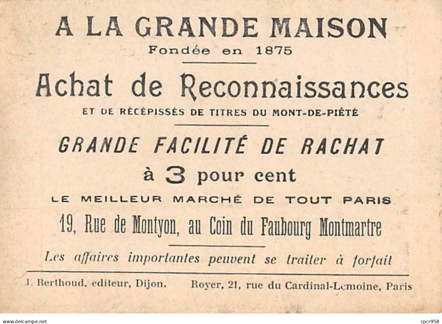 Chromos -COR10897 - A La Grande Maison- Delphine Didier- Porte Saint Martin -   7x10cm Env. - Autres & Non Classés