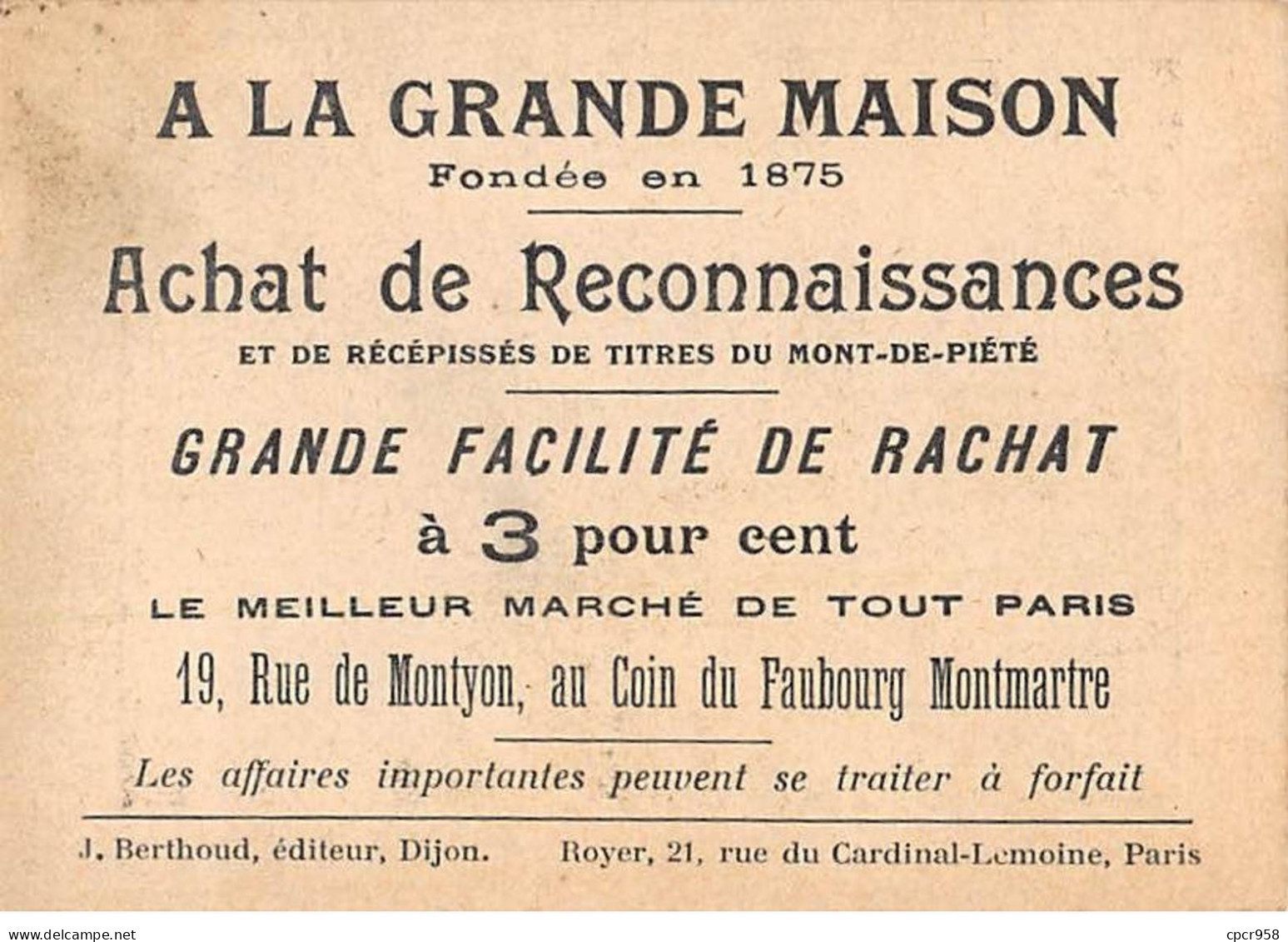 Chromos -COR10898 - A La Grande Maison- Rouvier- Opéra -   7x10cm Env. - Other & Unclassified