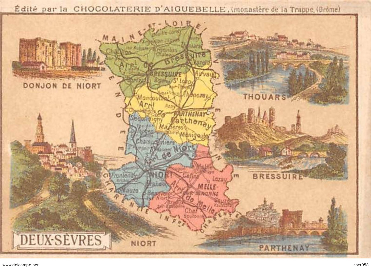 Chromos.AM14585.6x9 Cm Environ.Chocolat Aiguebelle.N°77.Carte Deux Sèvres.Niort.Thouars.Bressuire.Parthenay - Aiguebelle