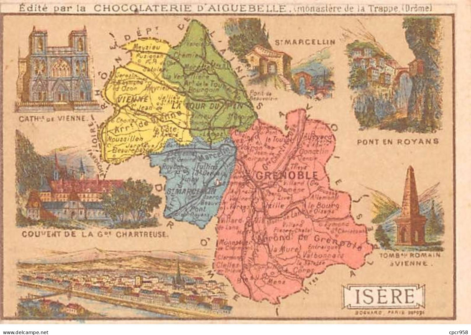 Chromos.AM14567.6x9 Cm Environ.Chocolat Aiguebelle.N°38.Carte Isère.Vienne.St-Marcellin.Royans - Aiguebelle