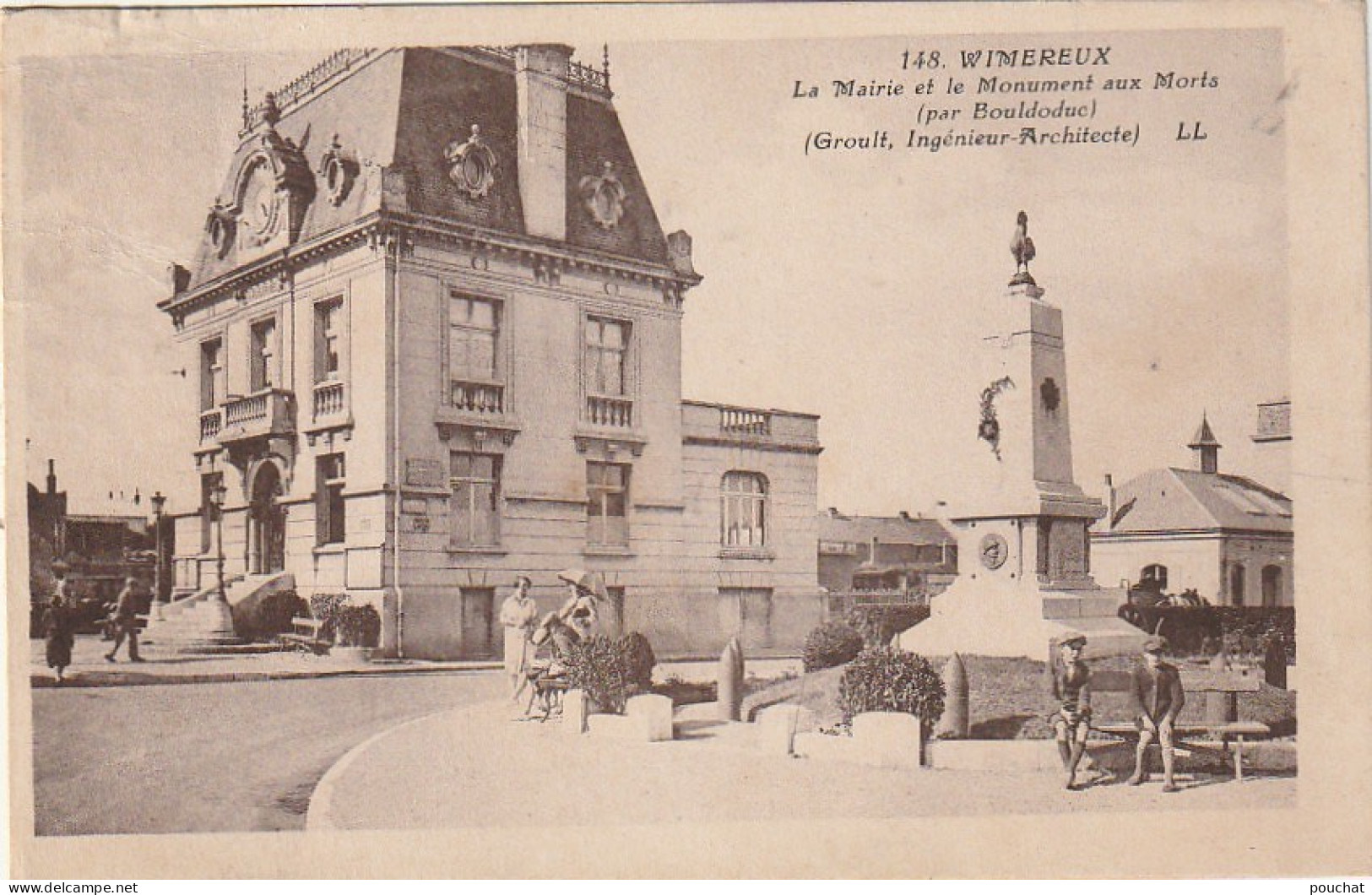 ZY 86-(62) WIMEREUX - LA MAIRIE ET LE MONUMENT AUX MORTS - ANIMATION - 2 SCANS - Otros & Sin Clasificación