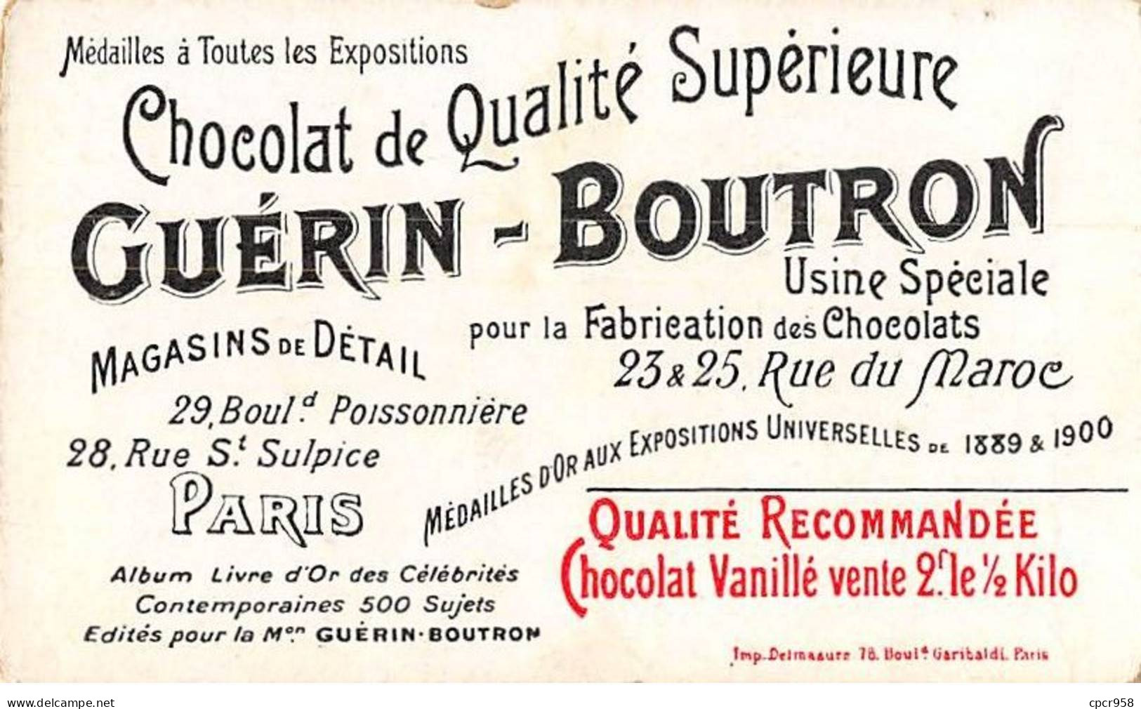 Chromos -COR11657 - Chocolat Guérin-Boutron - Léon Y Castillo - Ambassadeur D'Espagne -  6x10cm Env. - Guerin Boutron
