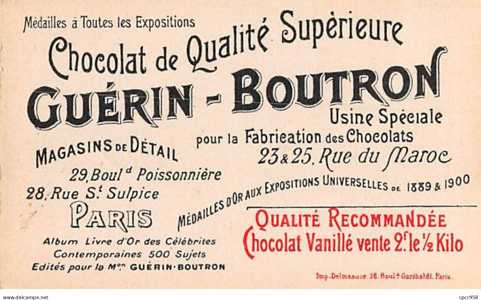 Chromos -COR11627 - Chocolat Guérin-Boutron - Général Doods -  6x10cm Env. - Guerin Boutron