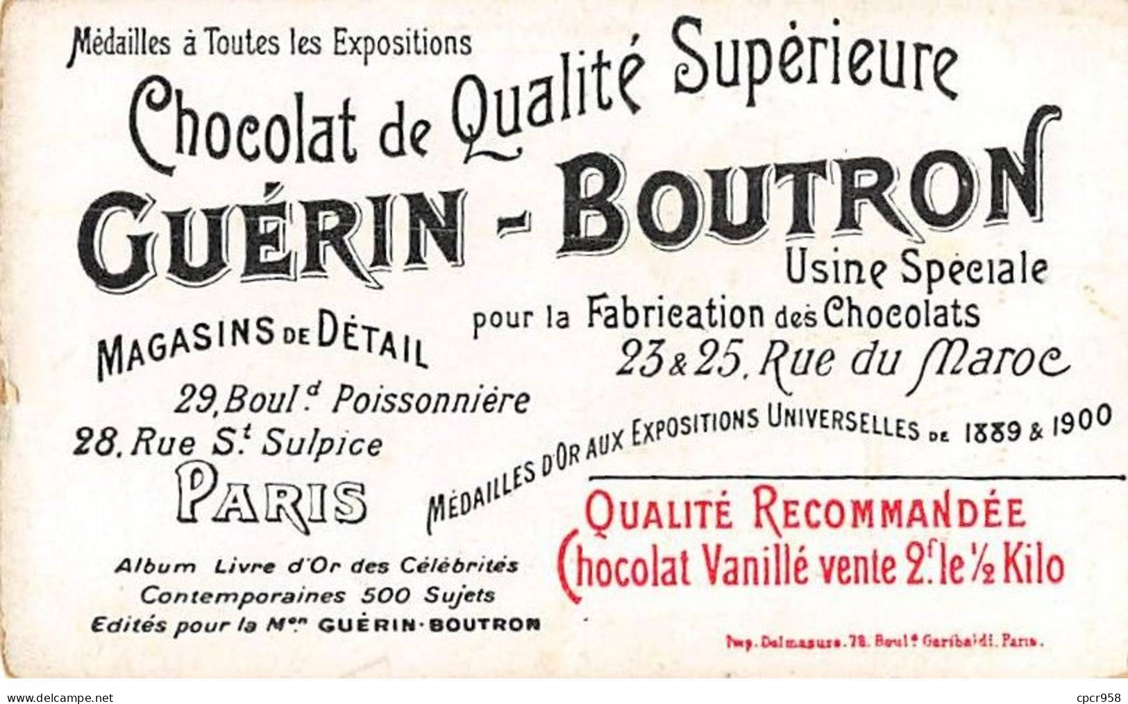 Chromos -COR11629 - Chocolat Guérin-Boutron - Auguez - De L'Opéra - Dans Les Huguenots -  6x10cm Env. - Guerin Boutron