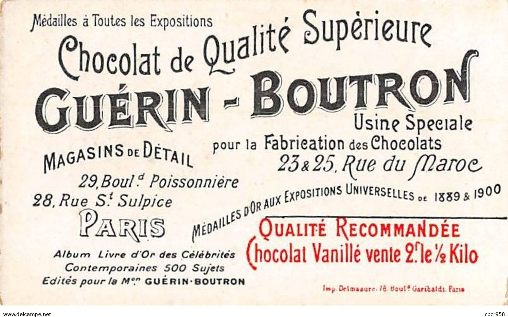 Chromos -COR11619 - Chocolat Guérin-Boutron - Jane Hading - Dans L'Aventurière -  6x10cm Env. - Guerin Boutron