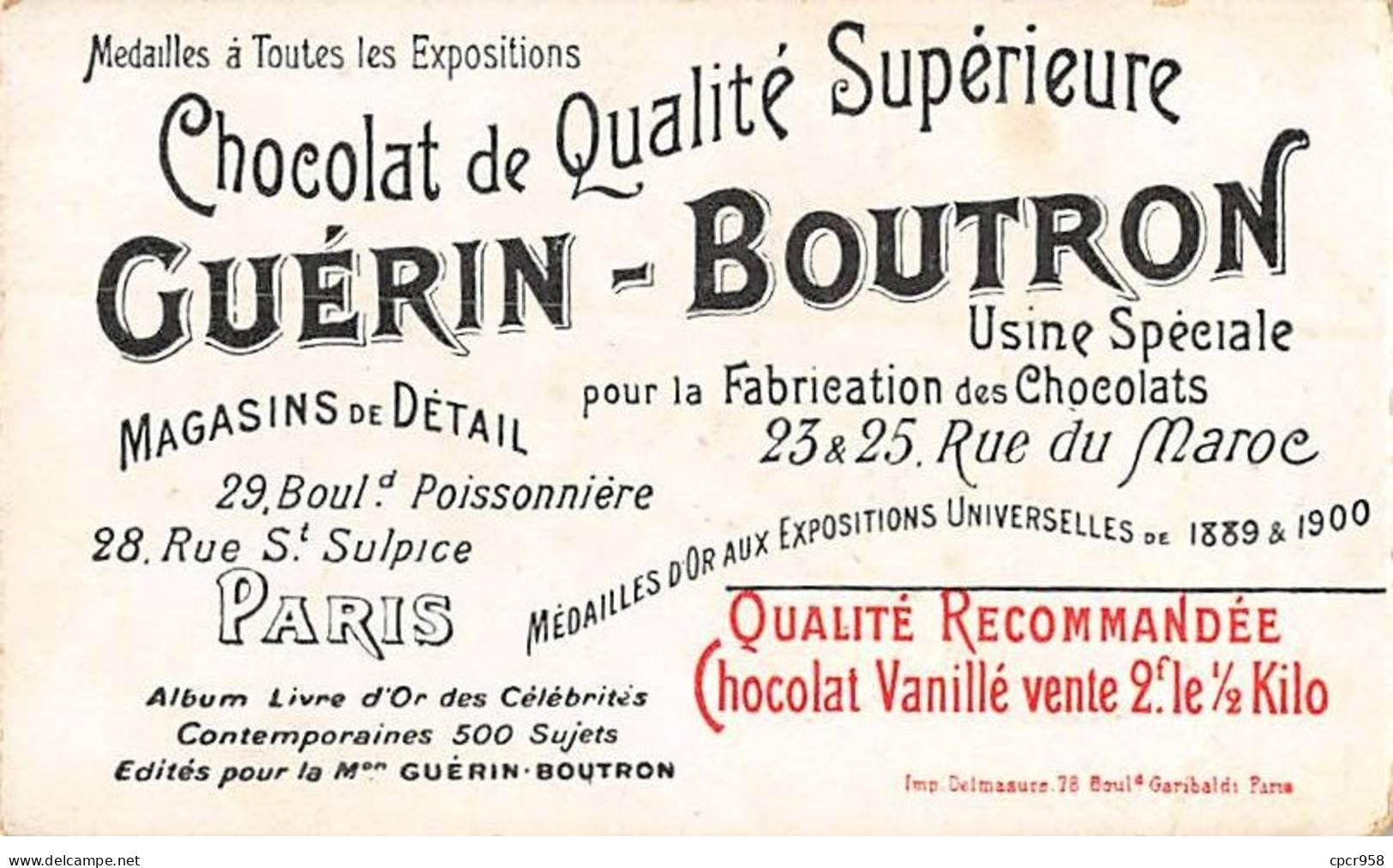 Chromos -COR11623 - Chocolat Guérin-Boutron - Baron Géra - Ministre Hongrois -  6x10cm Env. - Guerin Boutron