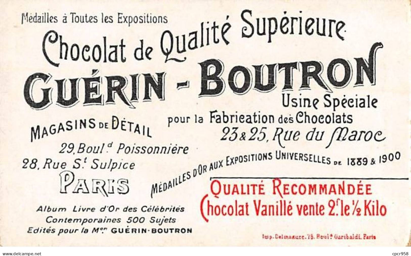Chromos -COR11617 - Chocolat Guérin-Boutron - Madame Nuovina - Dans Carmen -  6x10cm Env. - Guerin Boutron