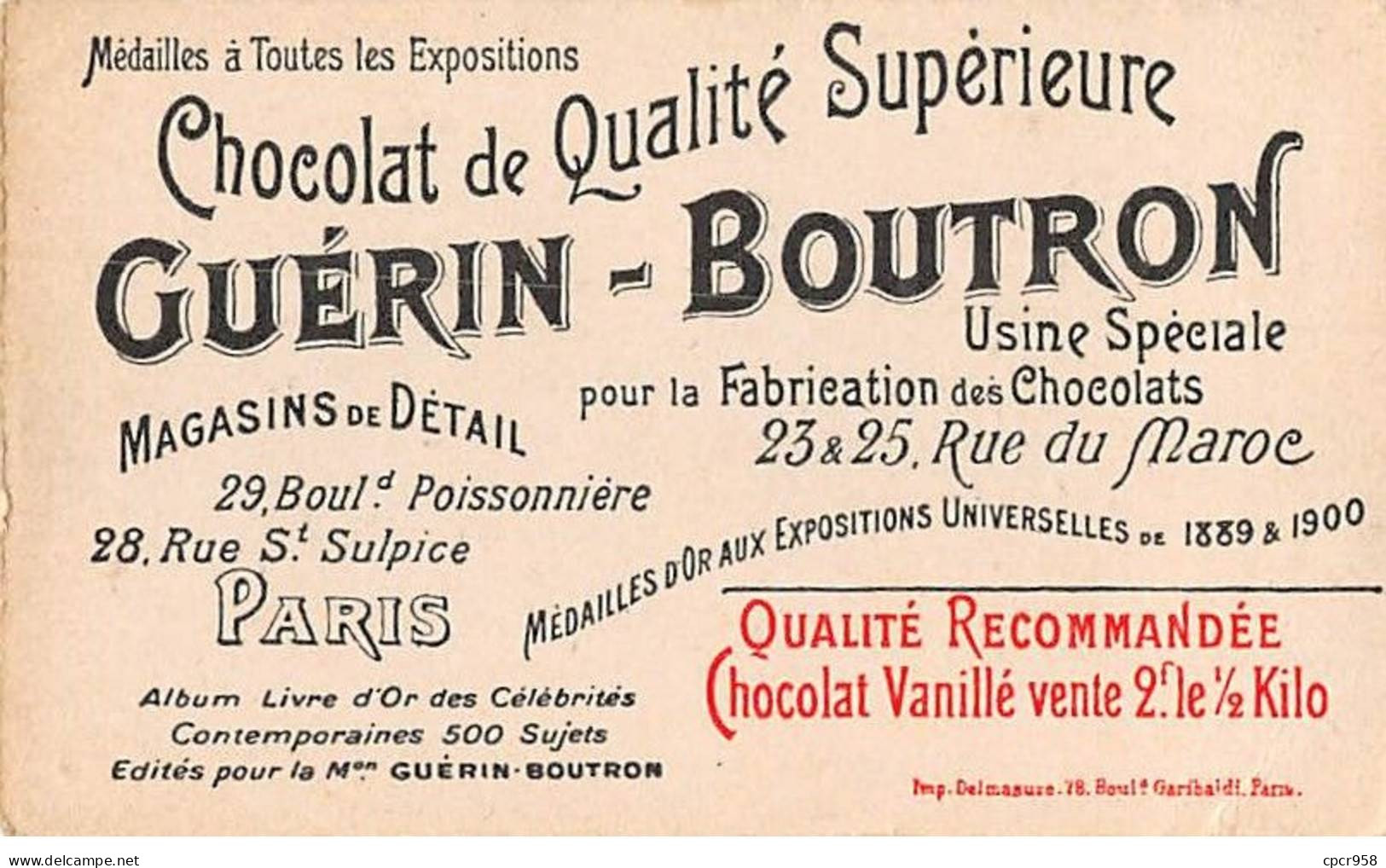 Chromos -COR11622 - Chocolat Guérin-Boutron - François Coppée - De L'académie Française -  6x10cm Env. - Guerin Boutron