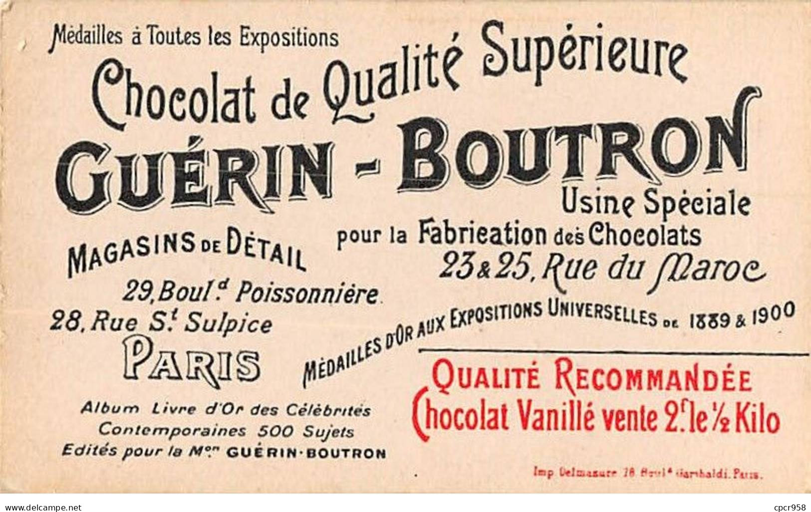 Chromos -COR11626 - Chocolat Guérin-Boutron - Général Langlois - Sénateur -  6x10cm Env. - Guerin Boutron