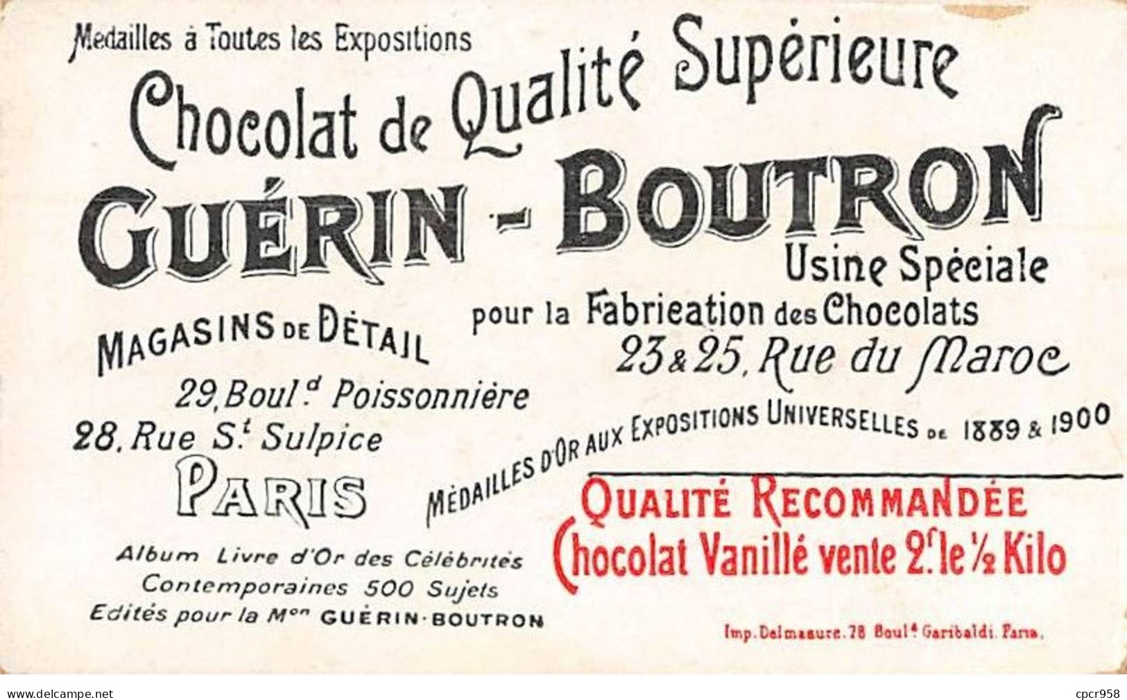 Chromos -COR11607 - Chocolat Guérin-Boutron - Muratore - Dans Patrie -  6x10cm Env. - Guerin Boutron