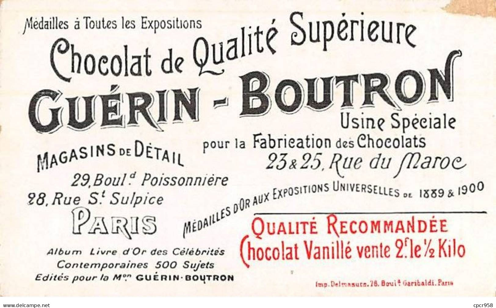 Chromos -COR11611 - Chocolat Guérin-Boutron - Rosita Mauri - Ballet De Sylvia -  6x10cm Env. - Guerin Boutron