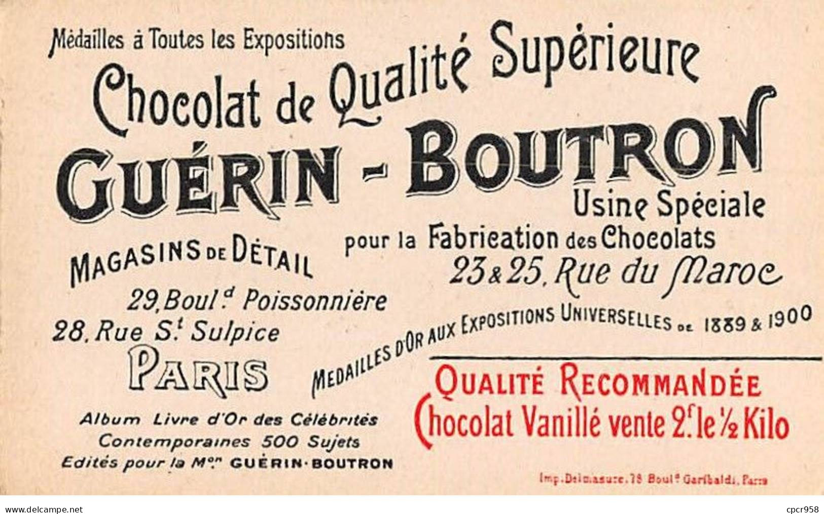 Chromos -COR11606 - Chocolat Guérin-Boutron - Van Dyek - Dans Lohengrin -  6x10cm Env. - Guerin Boutron