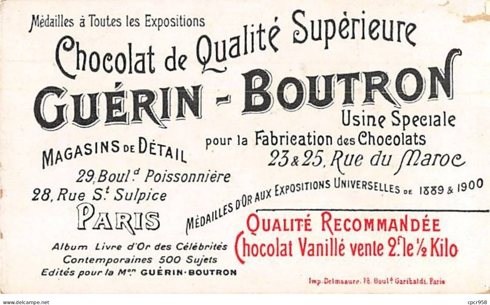 Chromos -COR11602 - Chocolat Guérin-Boutron - Massenet - Compositeur De Musique -  6x10cm Env. - Guerin Boutron