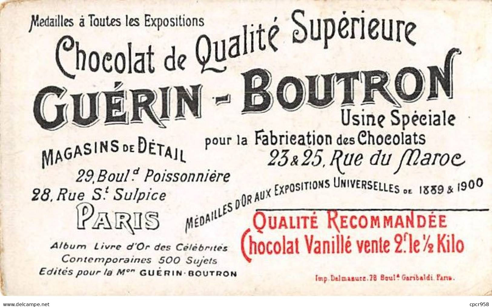 Chromos -COR11597 - Chocolat Guérin-Boutron - Le Comte D'Haussonville - Académie Française -  6x10cm Env. - Guerin Boutron