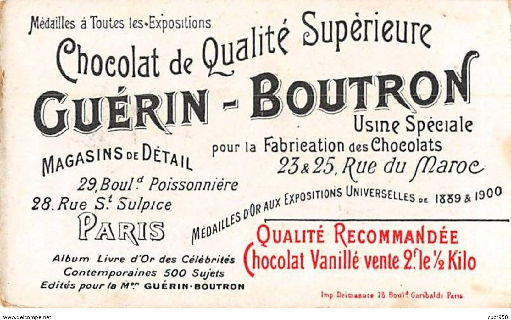 Chromos -COR11596 - Chocolat Guérin-Boutron - Jules Claretie - Académie Française -  6x10cm Env. - Guerin Boutron