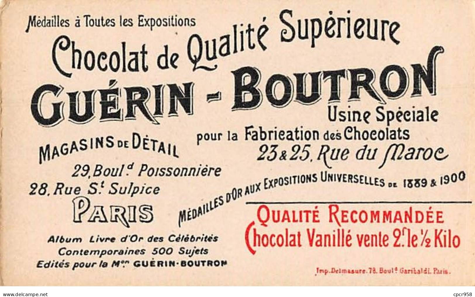 Chromos -COR11591 - Chocolat Guérin-Boutron - Maurice Donnay - Littérateur  -  6x10cm Env. - Guerin Boutron