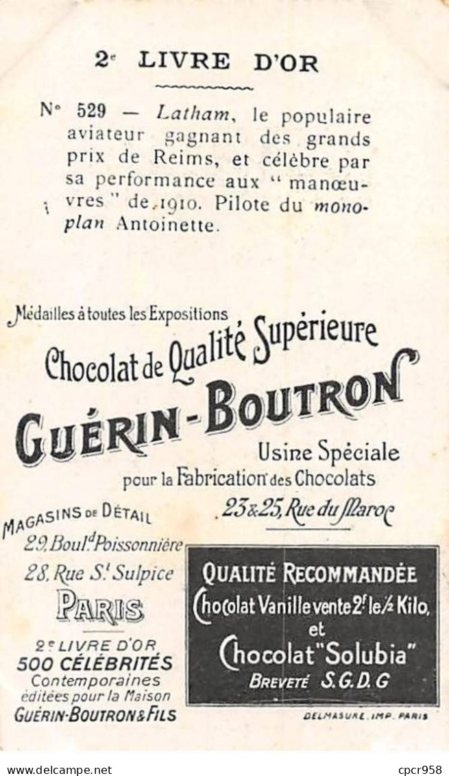 Chromos -COR11580 - Chocolat Guérin-Boutron- Latham - Aviateur -  6x10cm Env. - Guerin Boutron