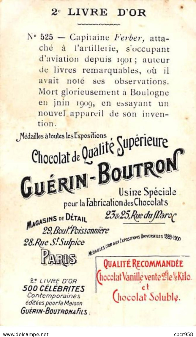 Chromos -COR11578 - Chocolat Guérin-Boutron- Capitaine Ferber - Aviateur -  6x10cm Env. - Guerin Boutron