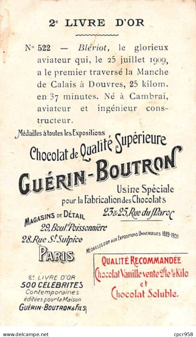 Chromos -COR11576 - Chocolat Guérin-Boutron- Blériot - Aviateur -  6x10cm Env. - Guerin Boutron