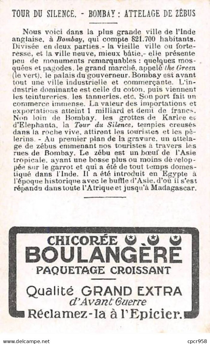 Chromos -COR11439 - Chicorée Boulangère - Tour Du Silence - Bombay - Zébus - Attelage - Rue - Passants -  7x10cm Env. - Thee & Koffie
