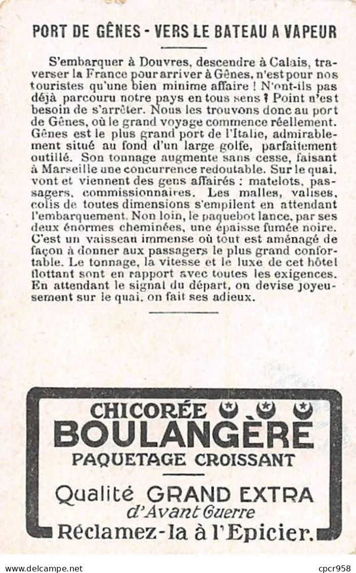 Chromos -COR11436 - Chicorée Boulangère - Port De Gênes - Bateaux à Vapeur - Hommes - Femmes -  7x10cm Env. - Té & Café